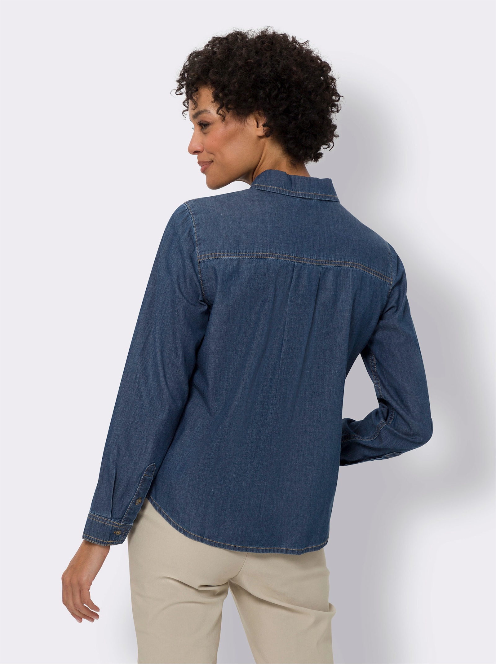 Jeansblouse met metalen knopen - blue-stonewashed