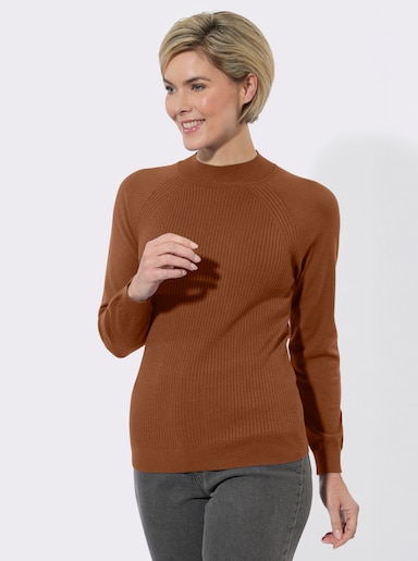 Stehkragenpullover mit Einstrick-Muster - cognac