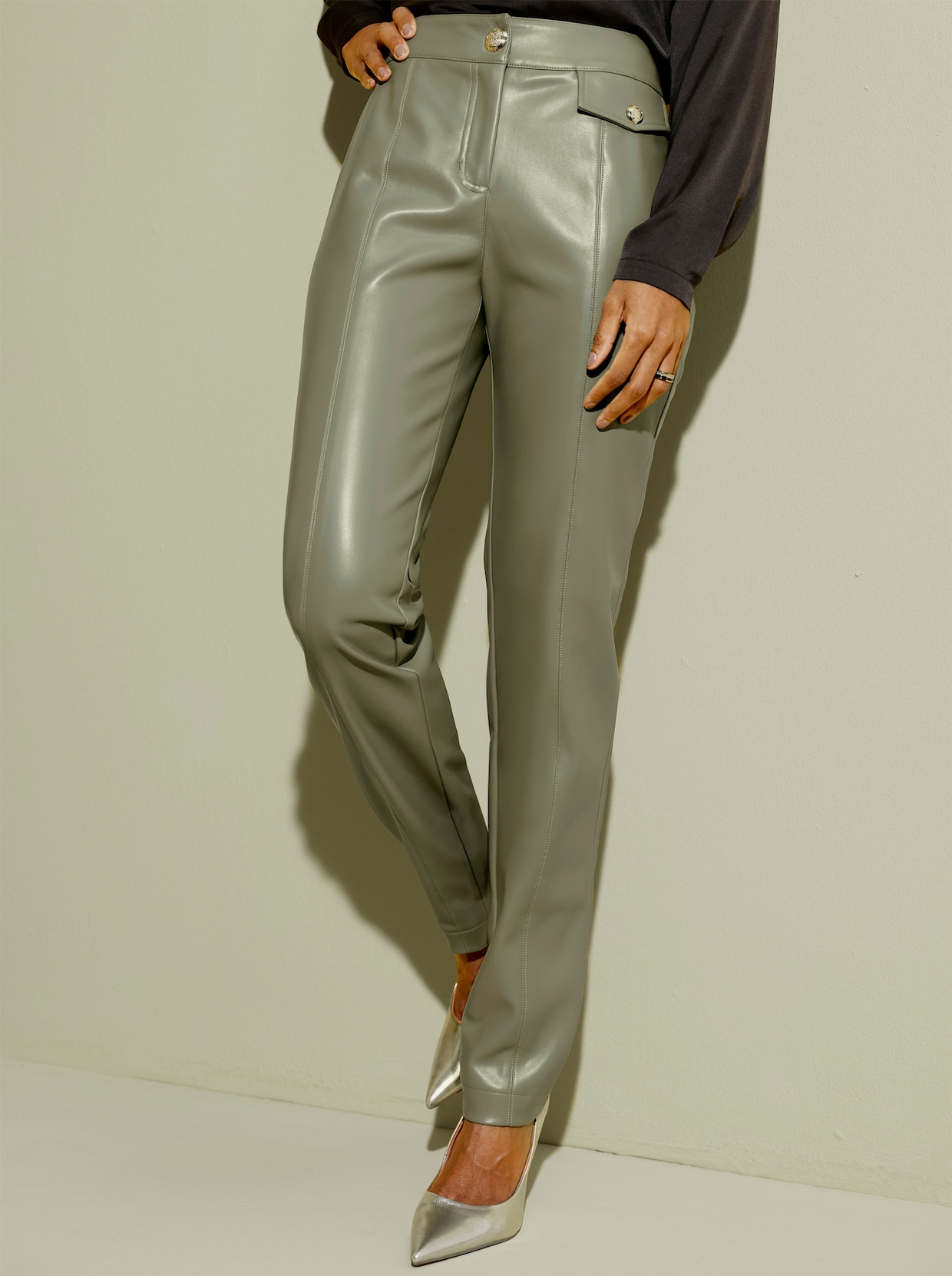 Lederimitathose - khaki