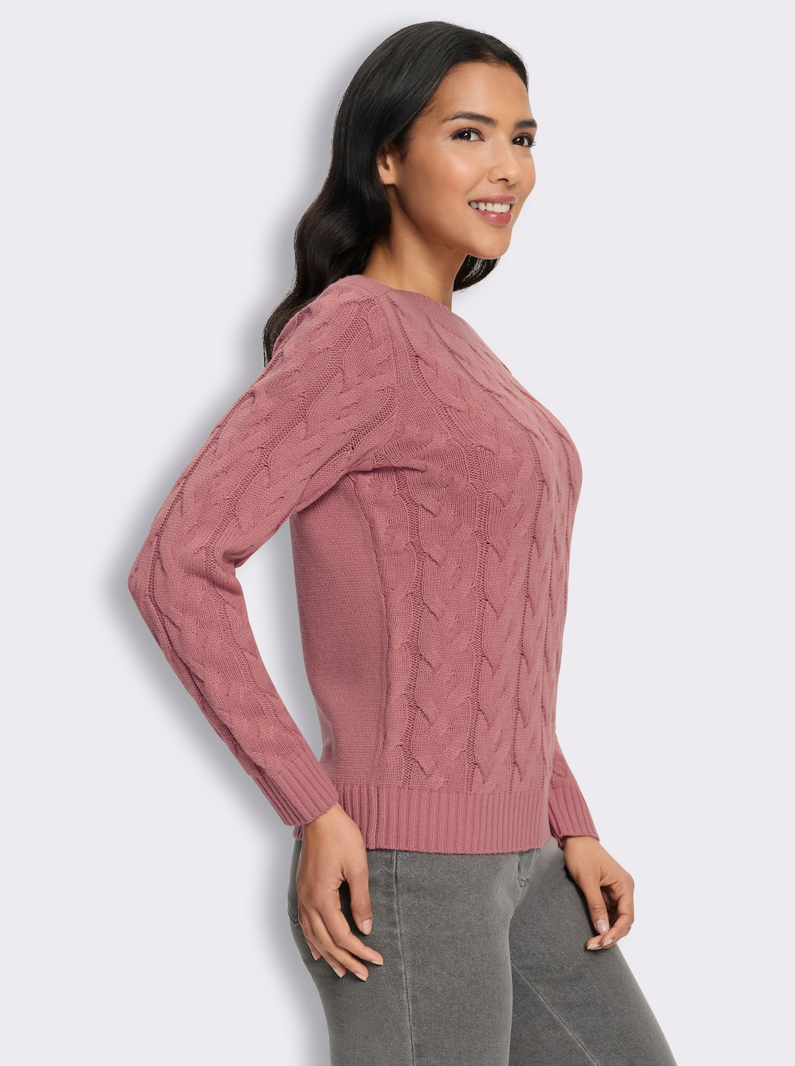 Langarm-Pullover mit Zopfmuster - rosenholz