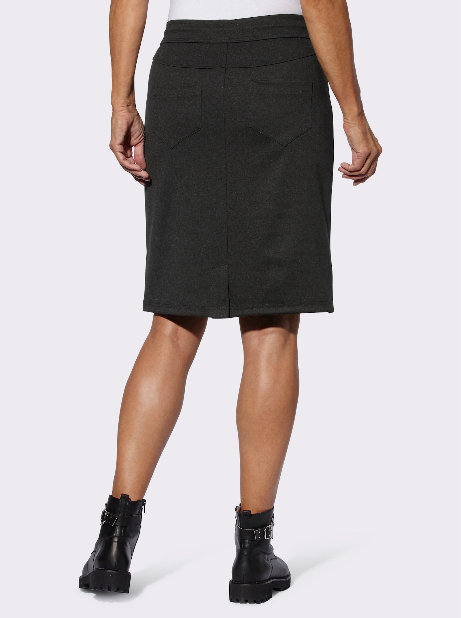 Schlupfrock mit Besatz in Leder-Optik - schwarz