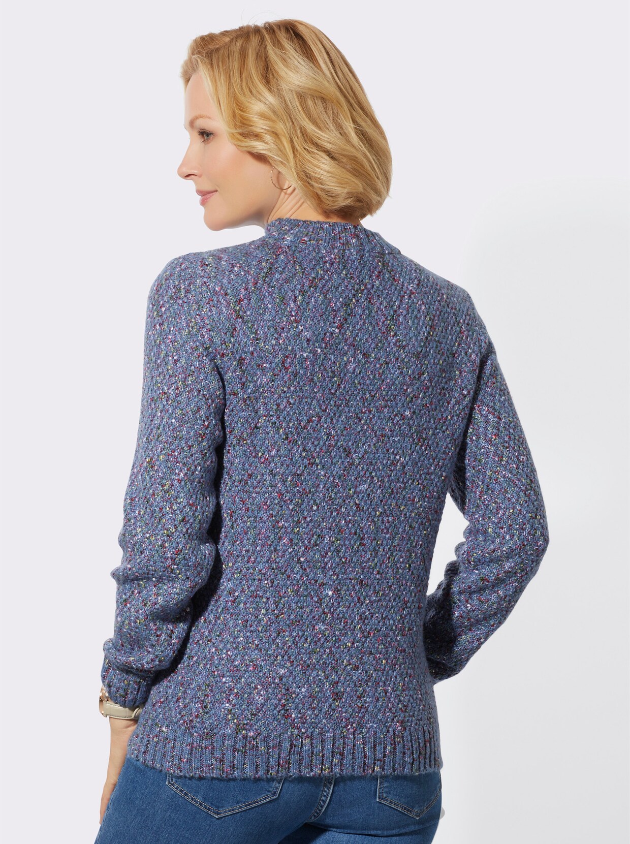 Trui met opstaande kraag - middenblauw gemêleerd