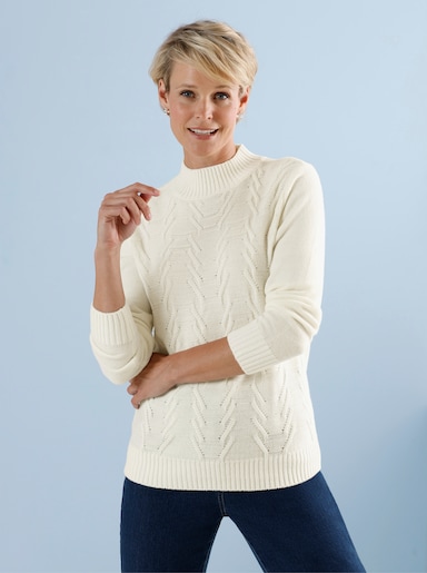 Stehkragenpullover mit Strukturmuster - ecru