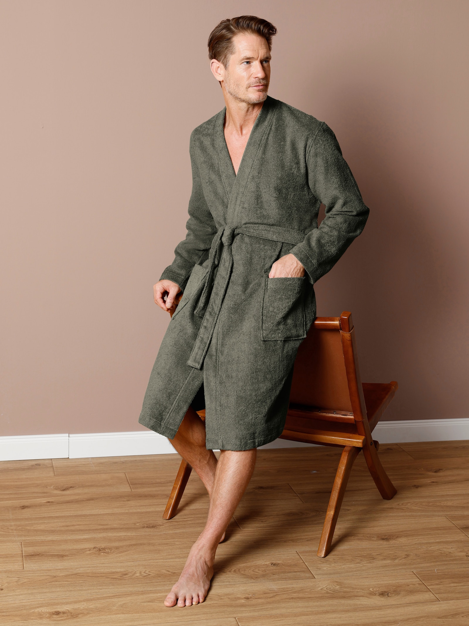 feel good Bademantel in Frottee-Qualität - khaki