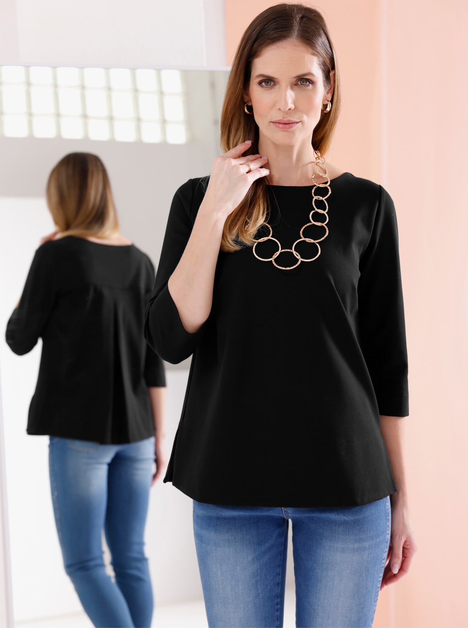 heine 3/4-Arm-Shirt mit Rundhals-Ausschnitt - schwarz