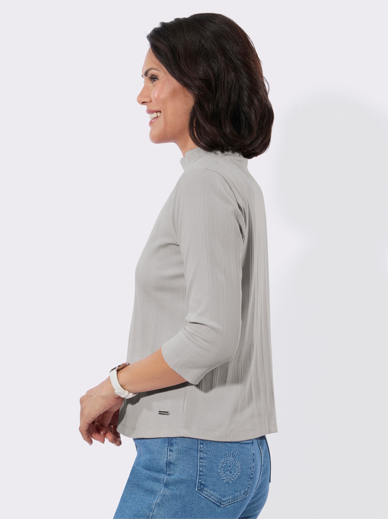 Stehkragenshirt im Jacquardmuster - hellgrau