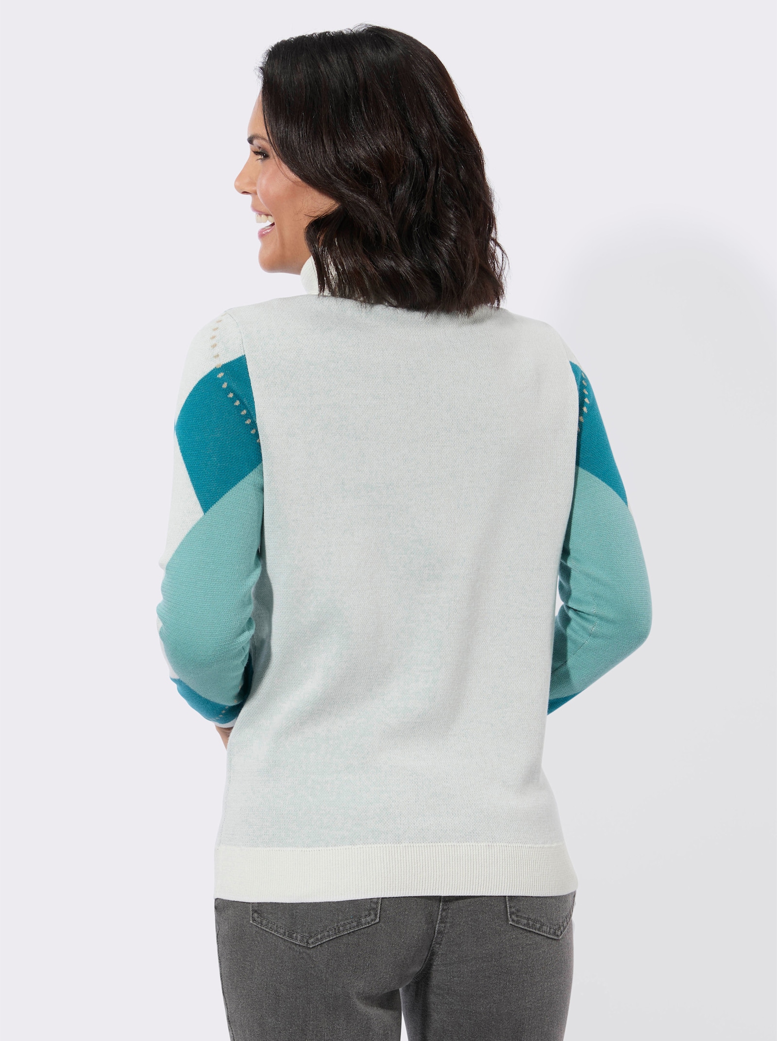 Rollkragenpullover mit Jacquard-Muster - aquapetrol-ecru