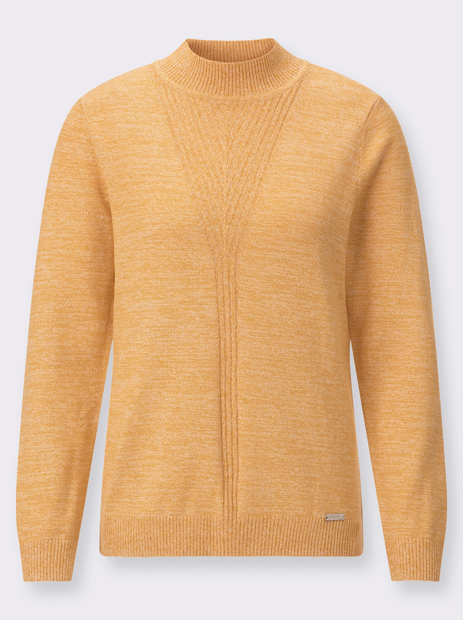 Stehkragenpullover mit gerippten Bündchen - ocker-meliert