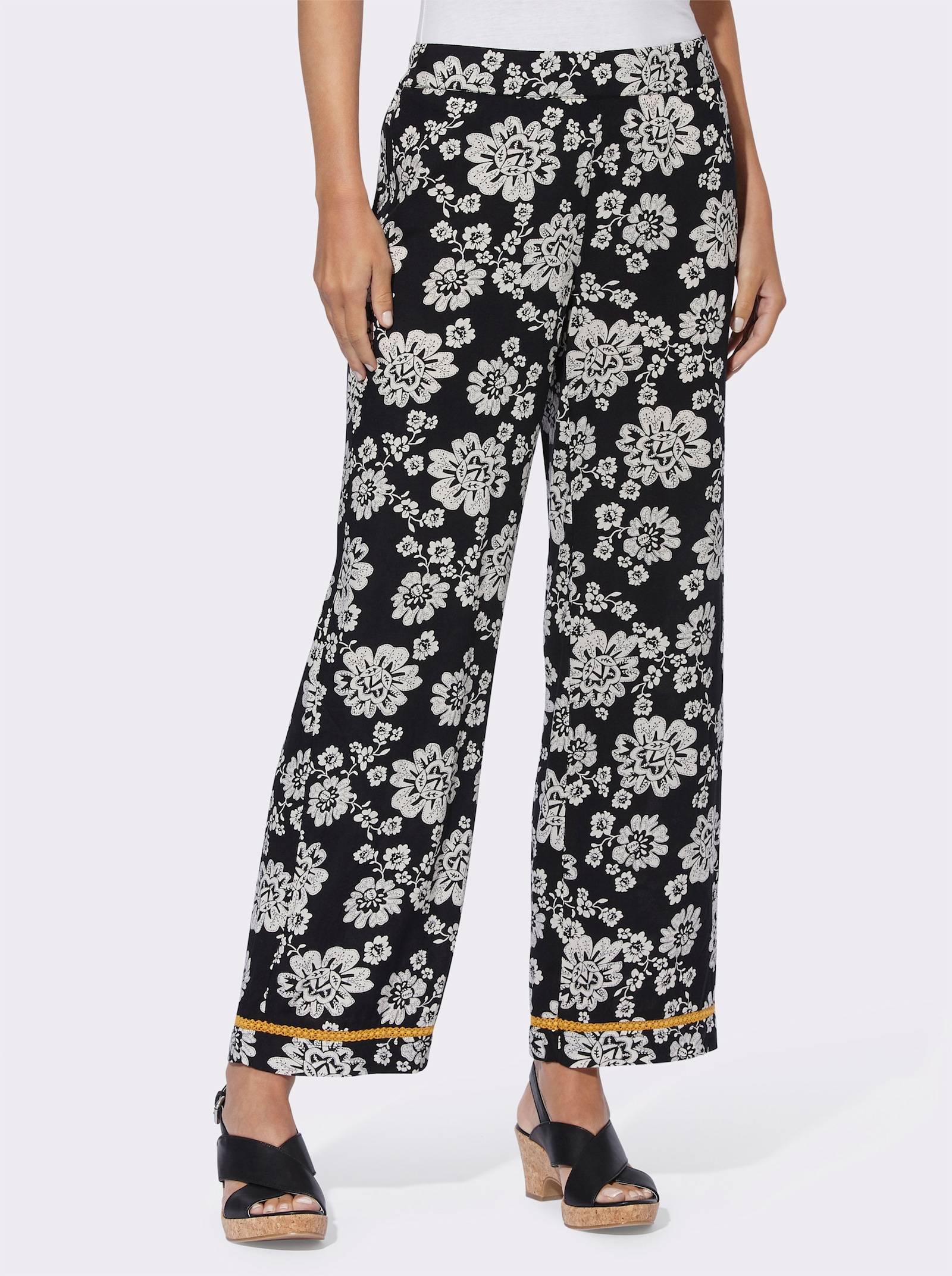 heine Druckhose mit weitem Bein - schwarz-champagner-bedruckt