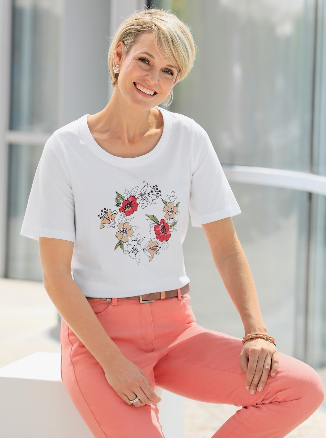 Shirt met ronde hals - ecru