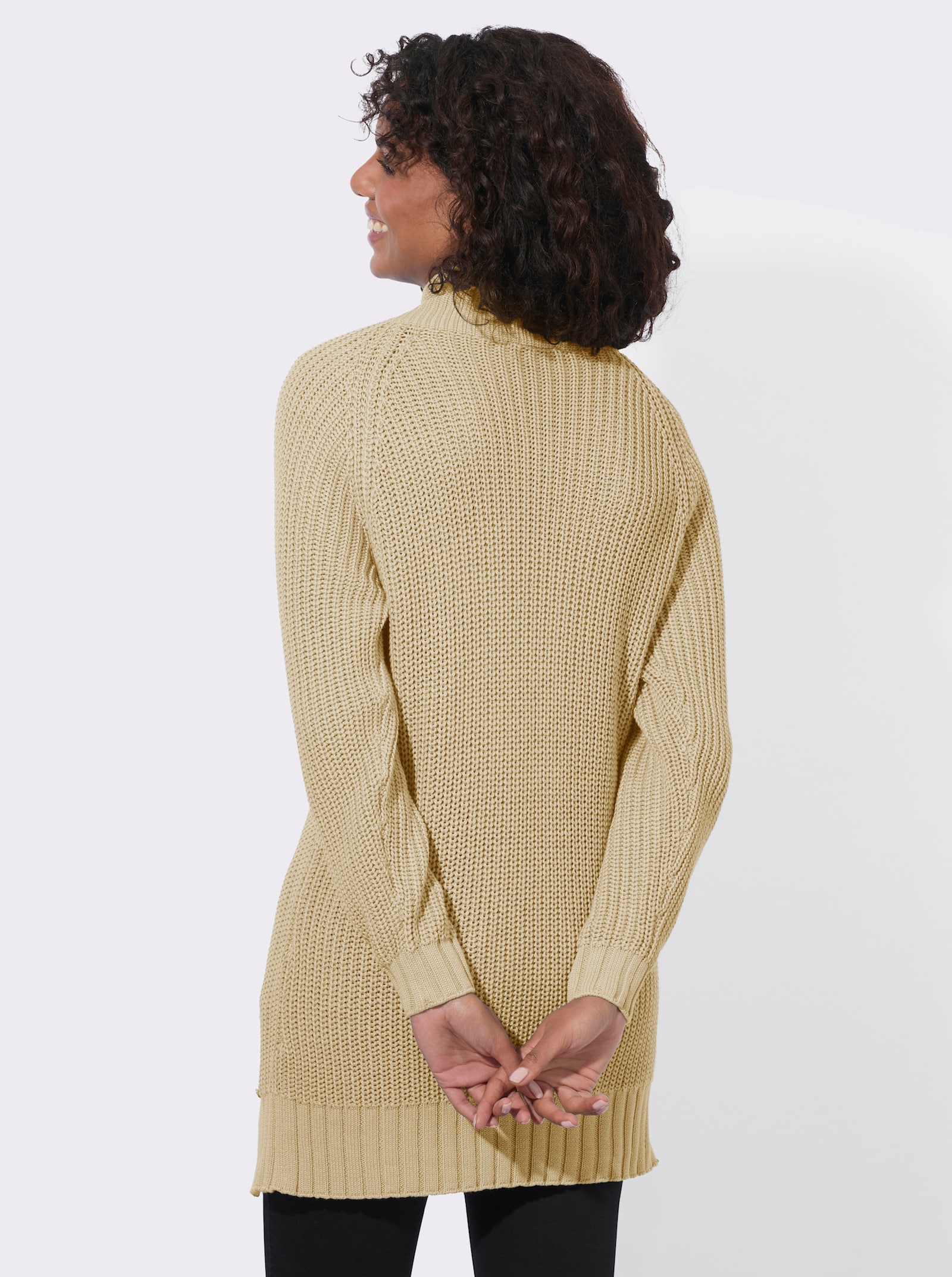 Longpullover mit Rippabschlüssen - sand