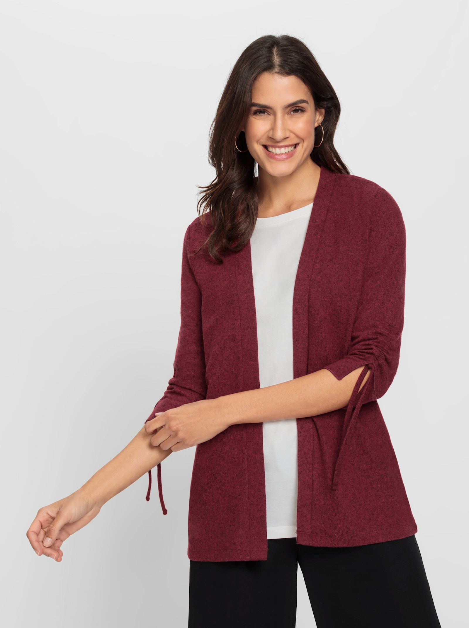 Shirtjacke mit raffbaren Ärmeln - dunkelrot