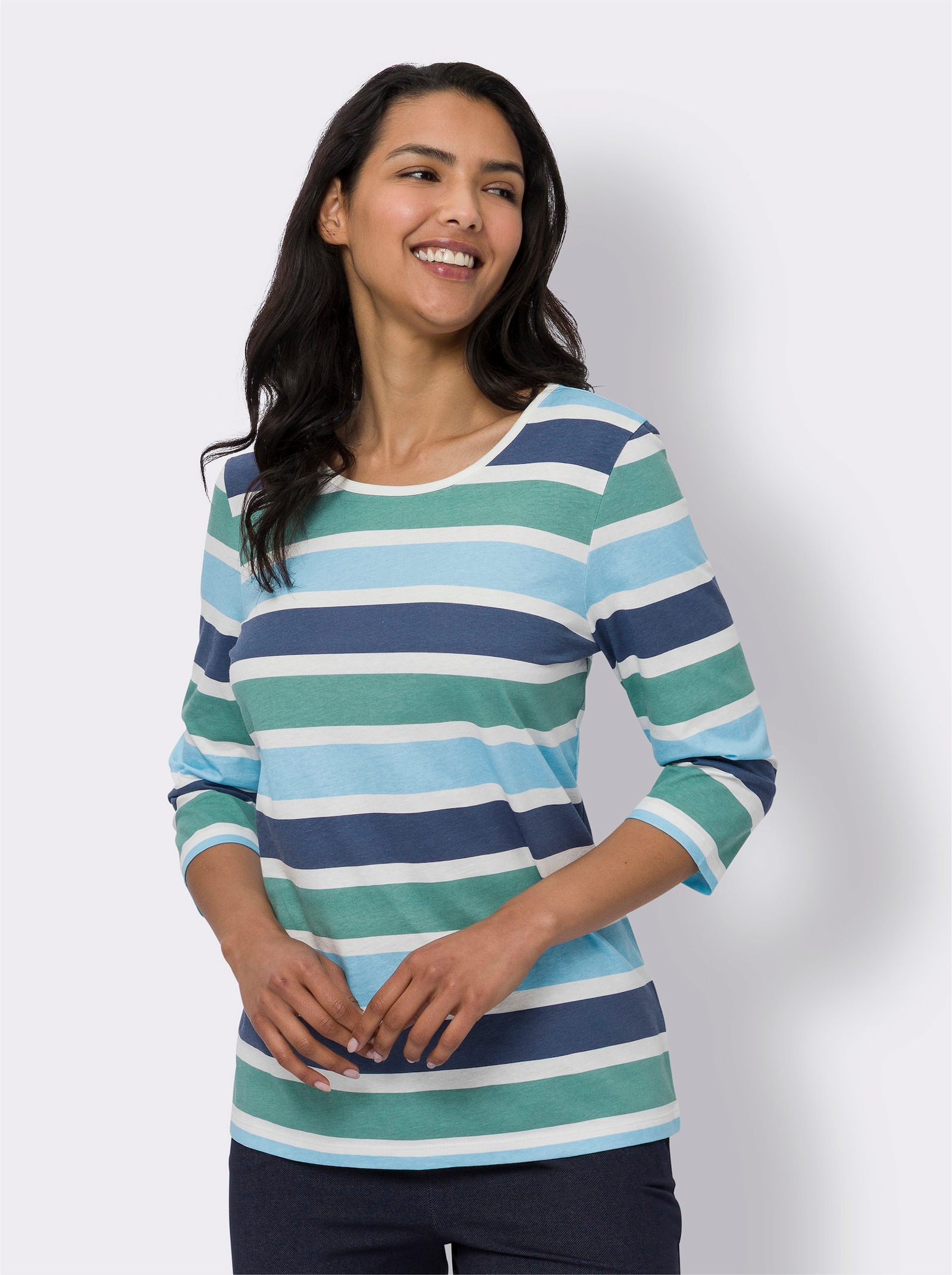 3/4-Arm-Shirt im Ringelmuster - ecru-salbei-geringelt