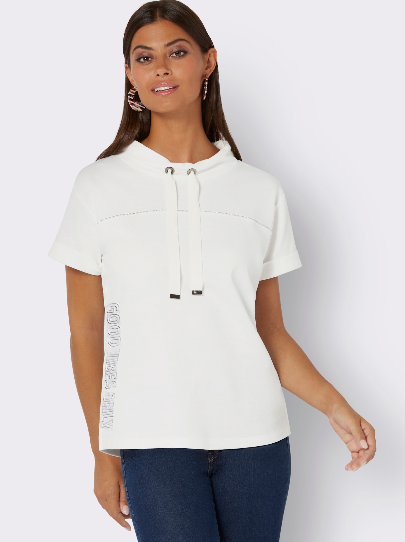 Stehkragenshirt mit kurzen Ärmeln - ecru