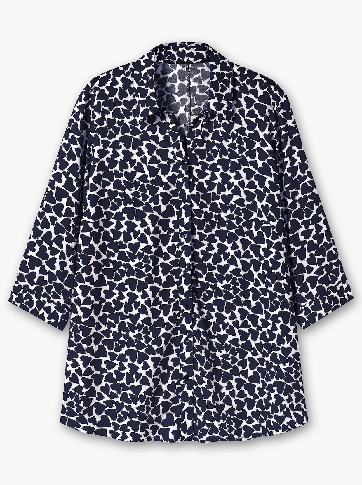 Longbluse - weiß-marine-gemustert