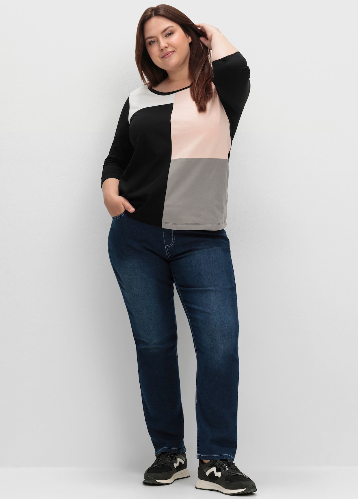 Langarmshirt - schwarz-puder-gemustert