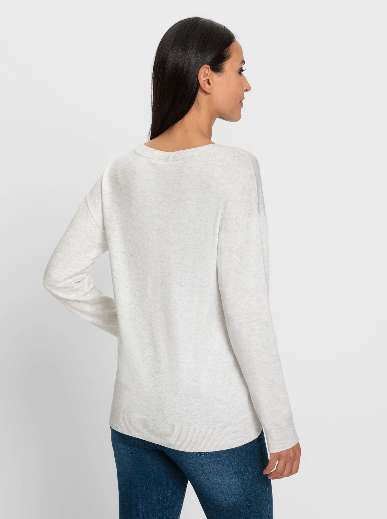 heine Feinstrickpullover mit platziertem Druck - ecru-grau-meliert
