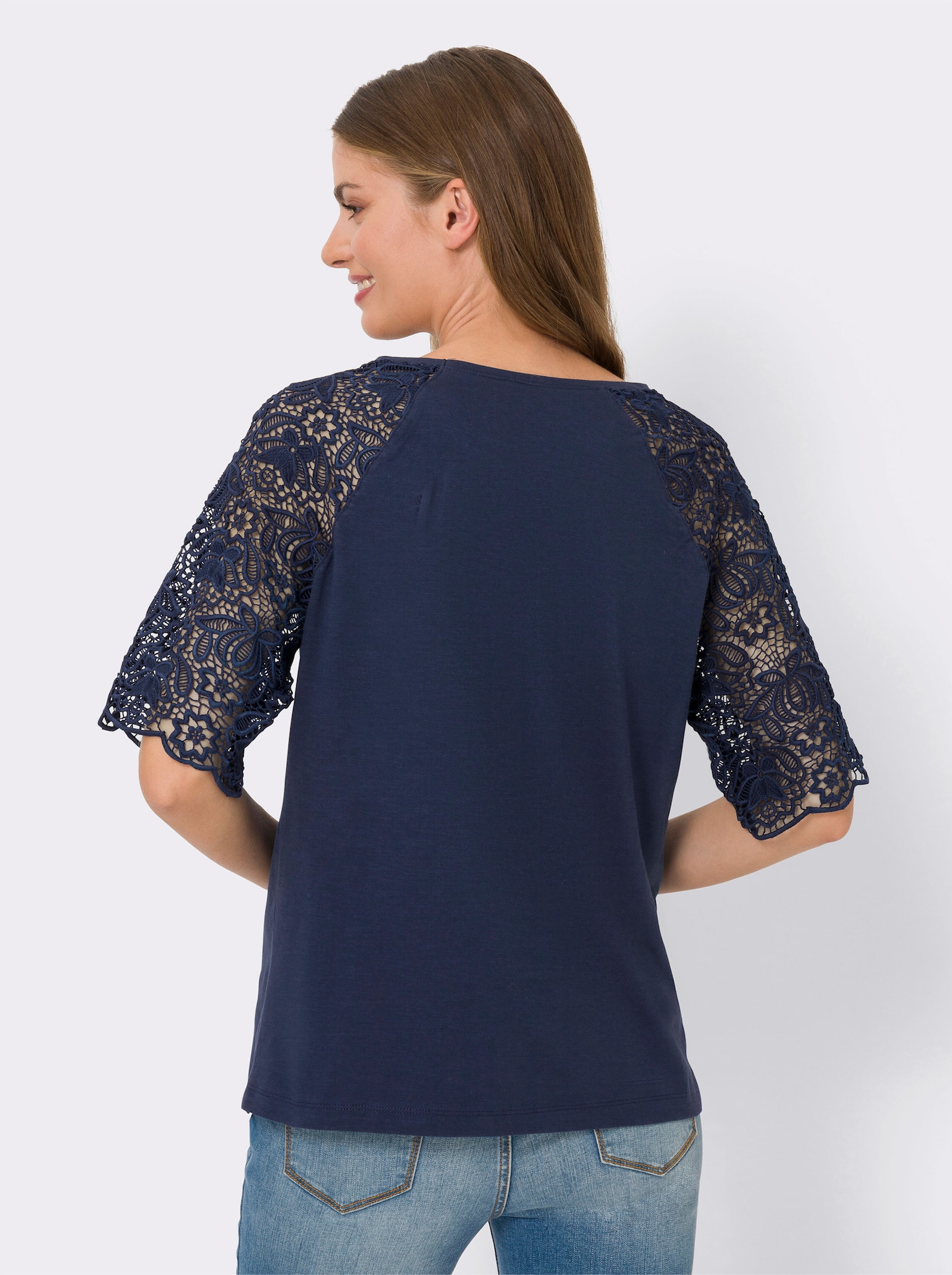 heine Rundhalsshirt mit Spitze - marine