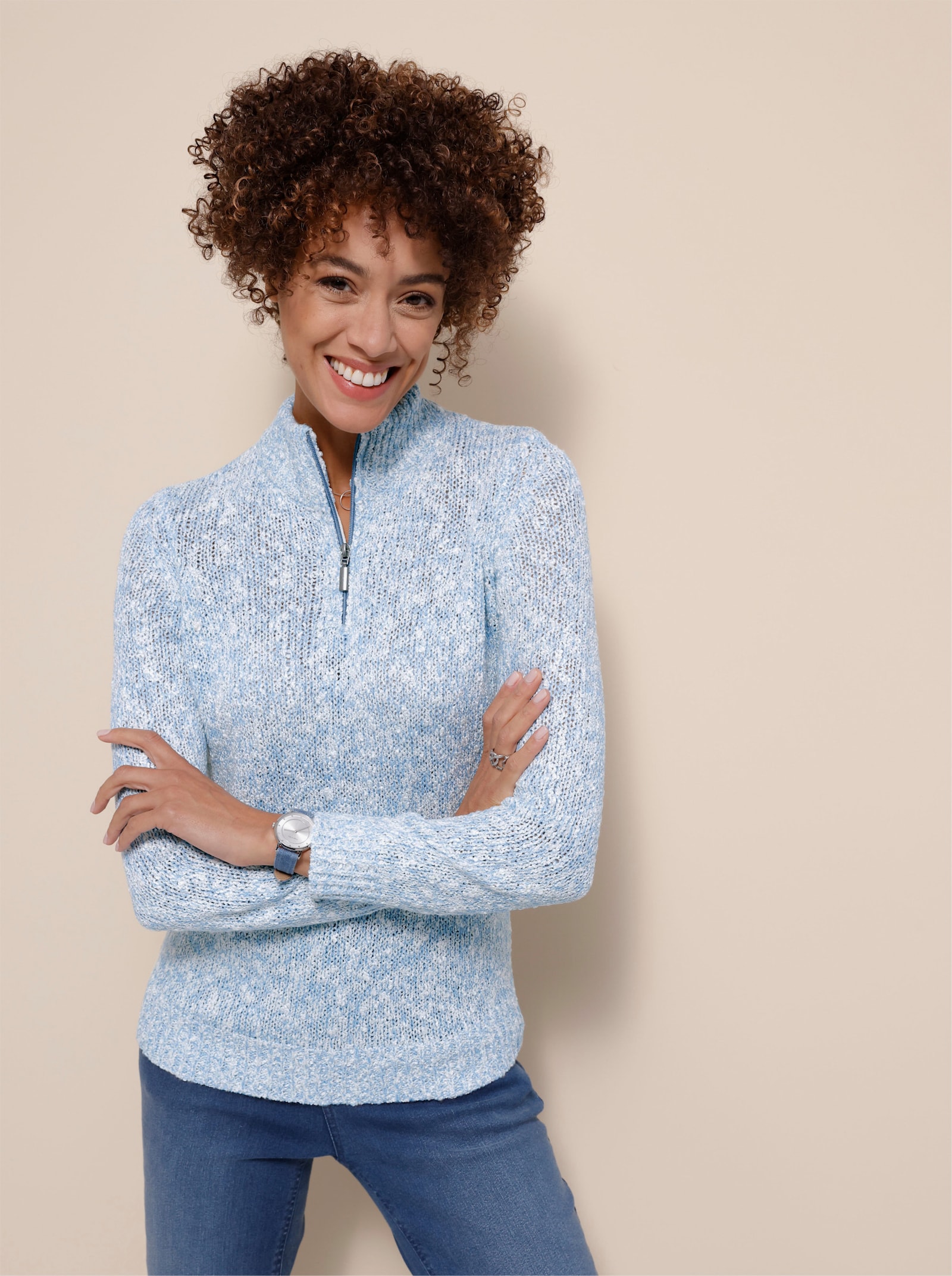 Strickpullover mit Effekt-Garn - himmelblau-meliert