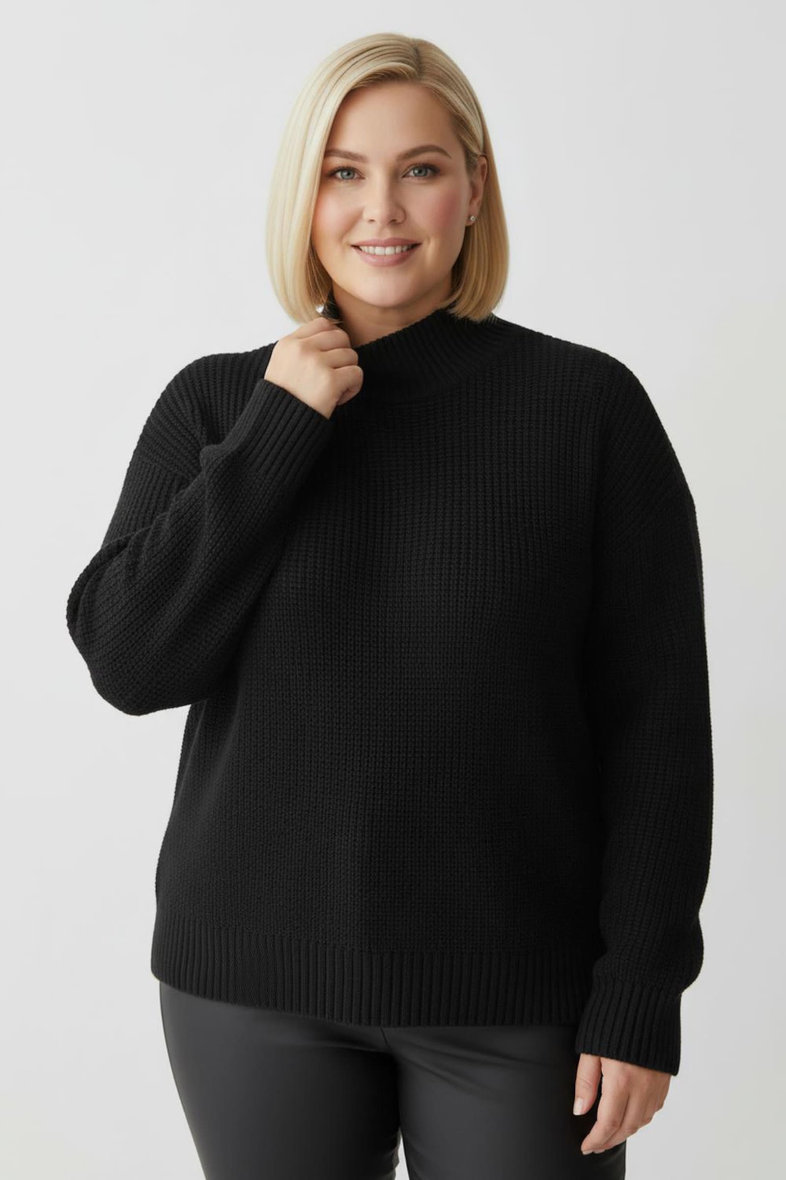 Stehkragenpullover mit Baumwolle - schwarz