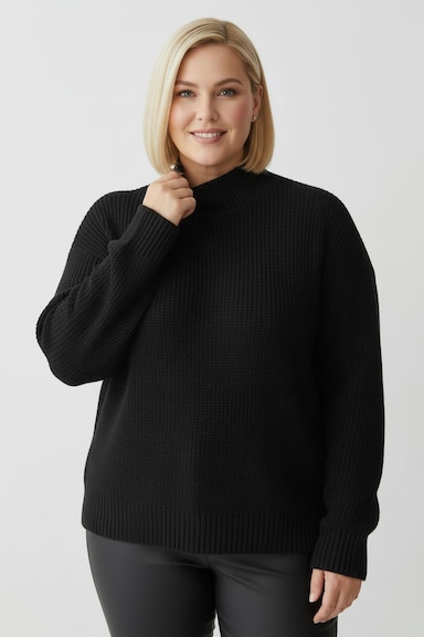 Stehkragenpullover mit Baumwolle - schwarz