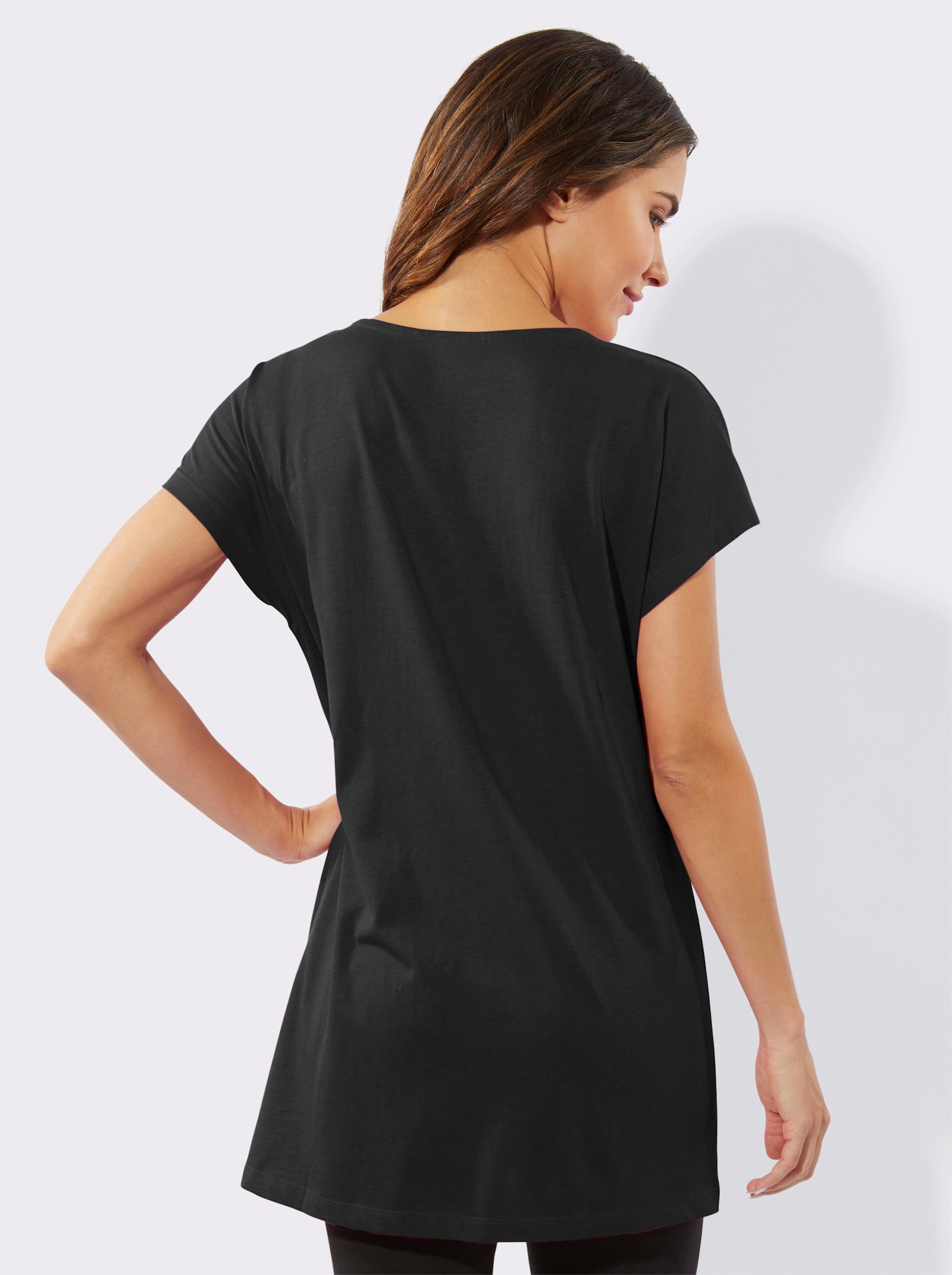 Dlouhé tričko s fóliovým a lesklým potiskem - černá