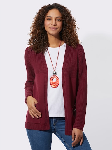 Strickjacke in langer, offener Form - dunkelrot