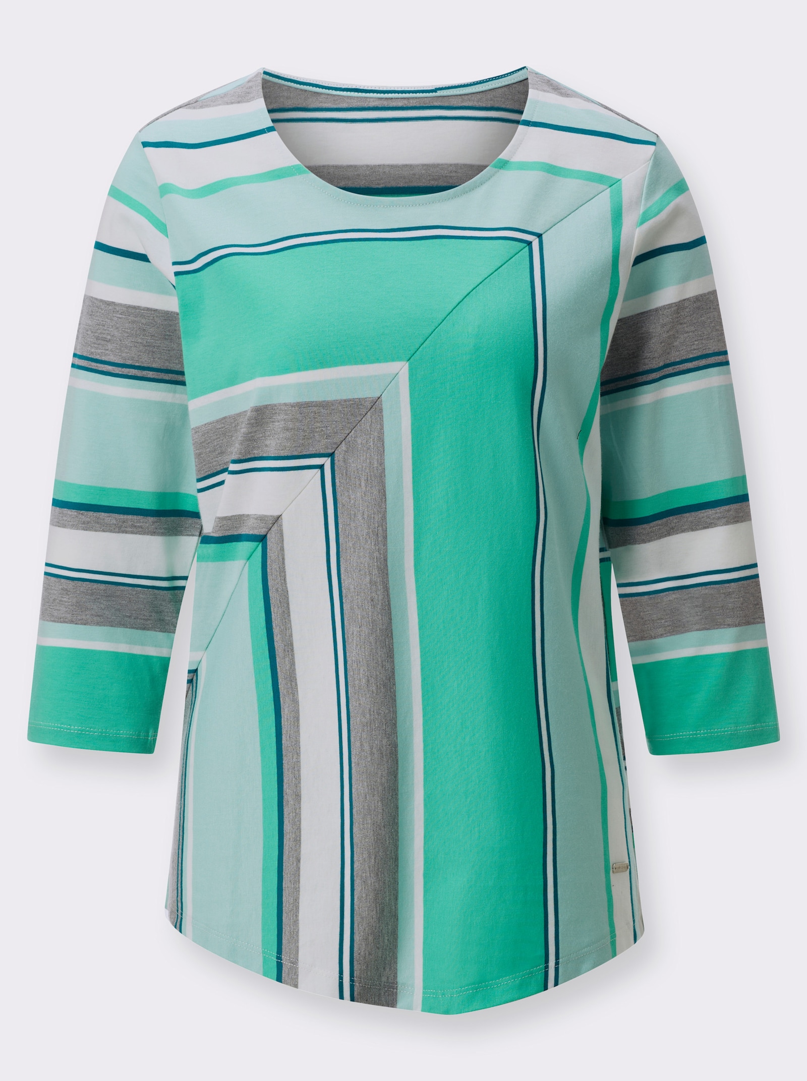 3/4-Arm-Shirt im Druck-Dessin - blaugrün-ecru-geringelt
