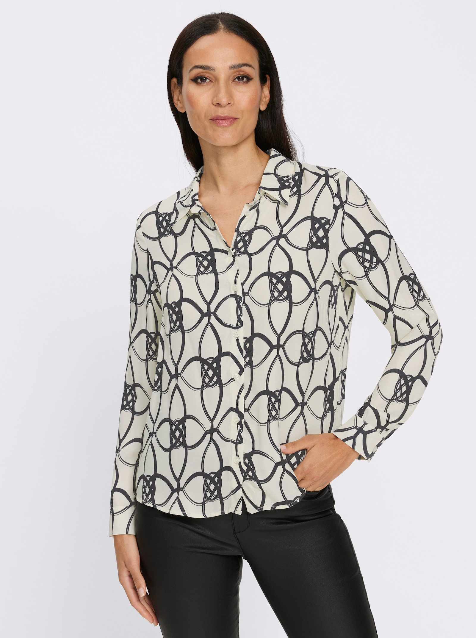 heine Hemdbluse mit Allover-Print - champagner-schwarz-bedruckt