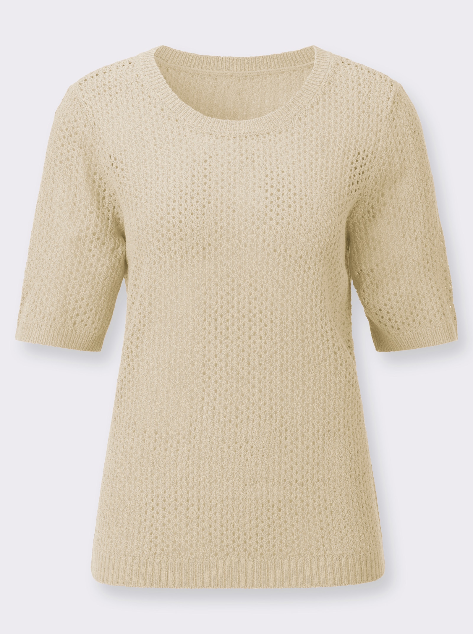 Ajourpullover mit kurzen Ärmeln - sand
