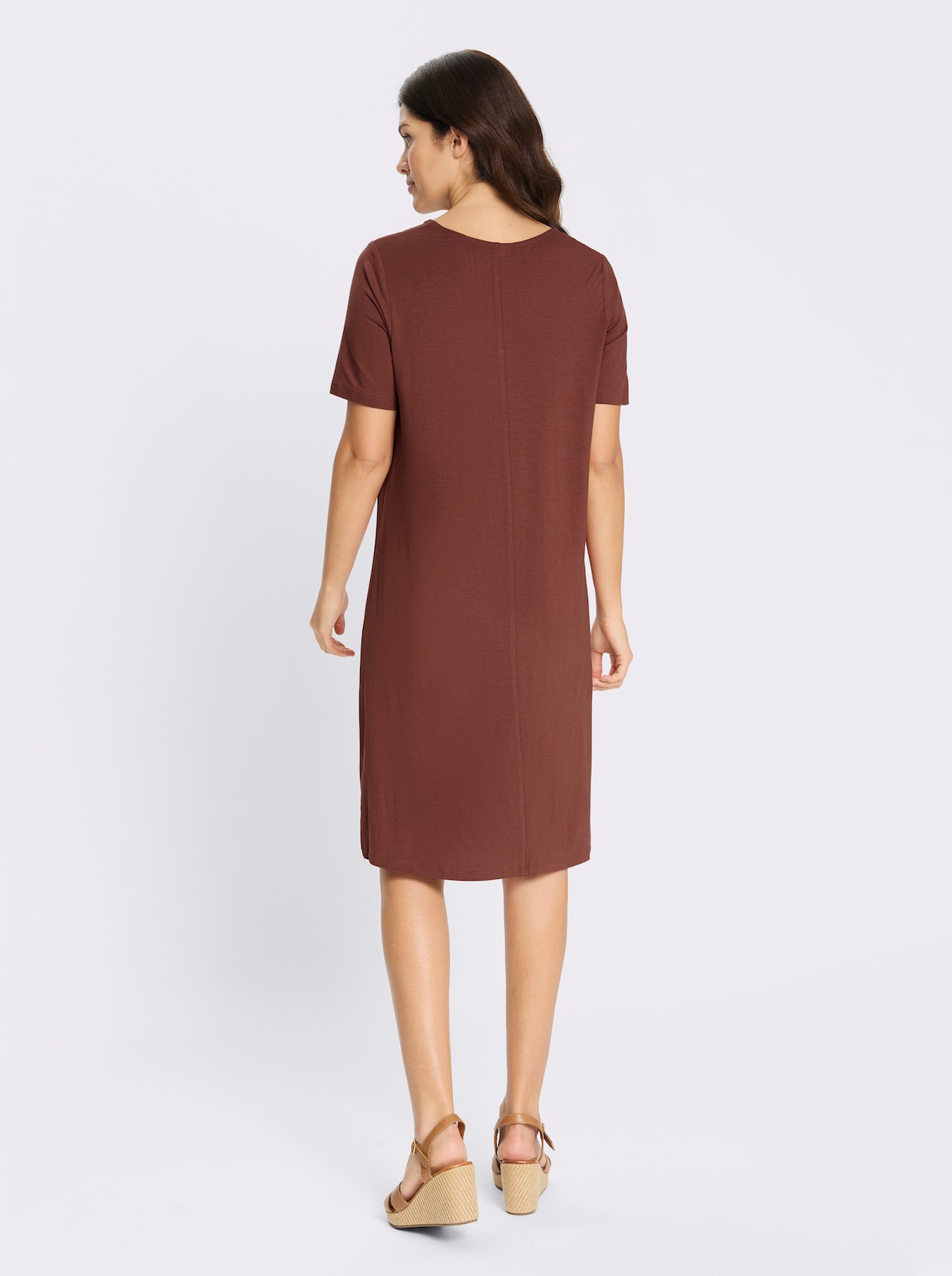 Jerseykleid mit Biesenverzierung - rotbraun