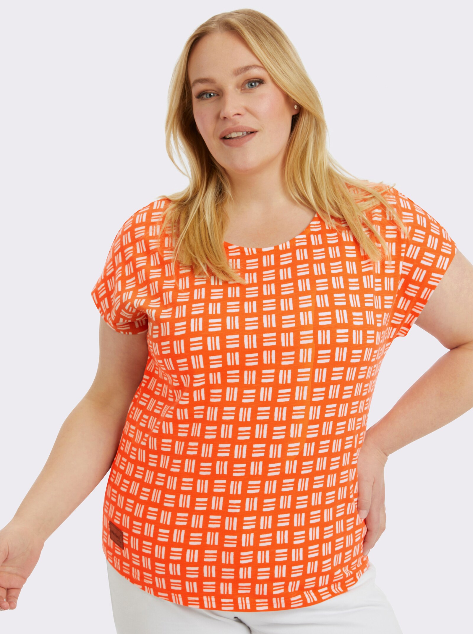 Print-Shirt aus reiner Baumwolle - orange-ecru-bedruckt