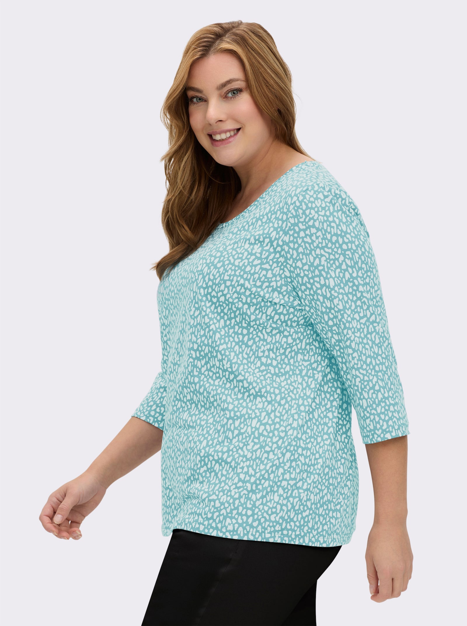 3/4-Arm-Shirt mit Minimal-Druck - weiß-ozean-bedruckt