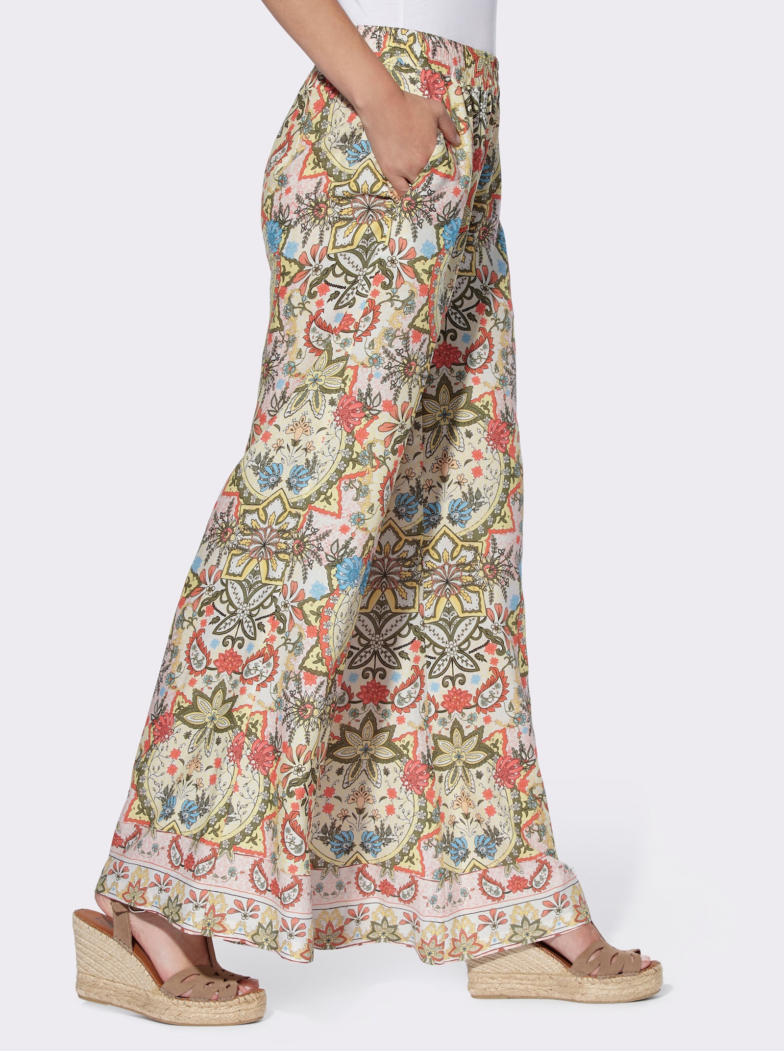 heine Druckhose aus Viskose - gelb-khaki-bedruckt