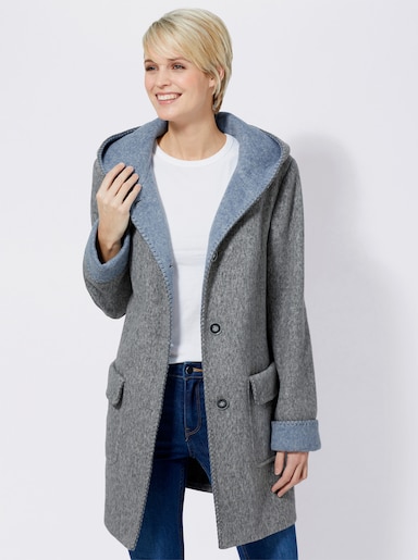 Kapuzenjacke in Woll-Optik - hellgrau-meliert