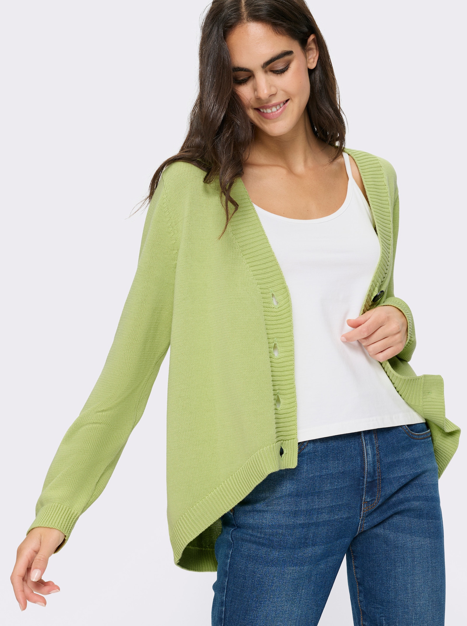 heine Strickjacke hinten länger geschnitten - pistazie