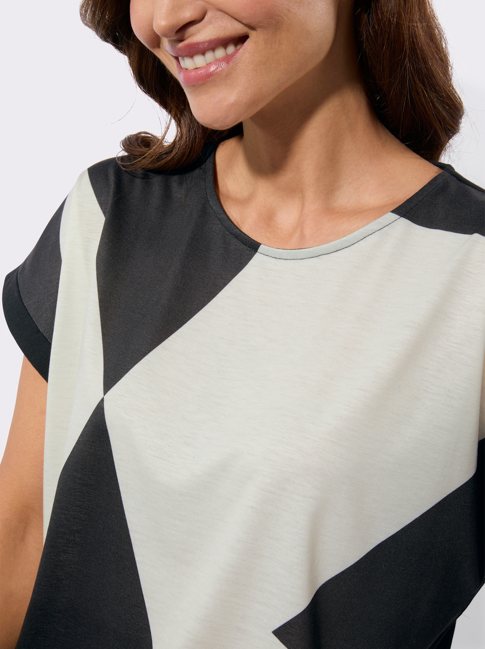 Shirt met print in colour-blocking-look - zwart/champagne bedrukt