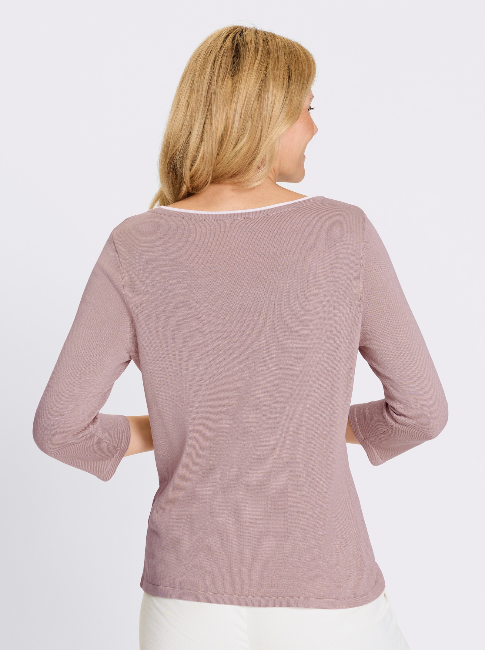 3/4 Arm-Pullover mit U-Boot-Ausschnitt - hortensie-weiß