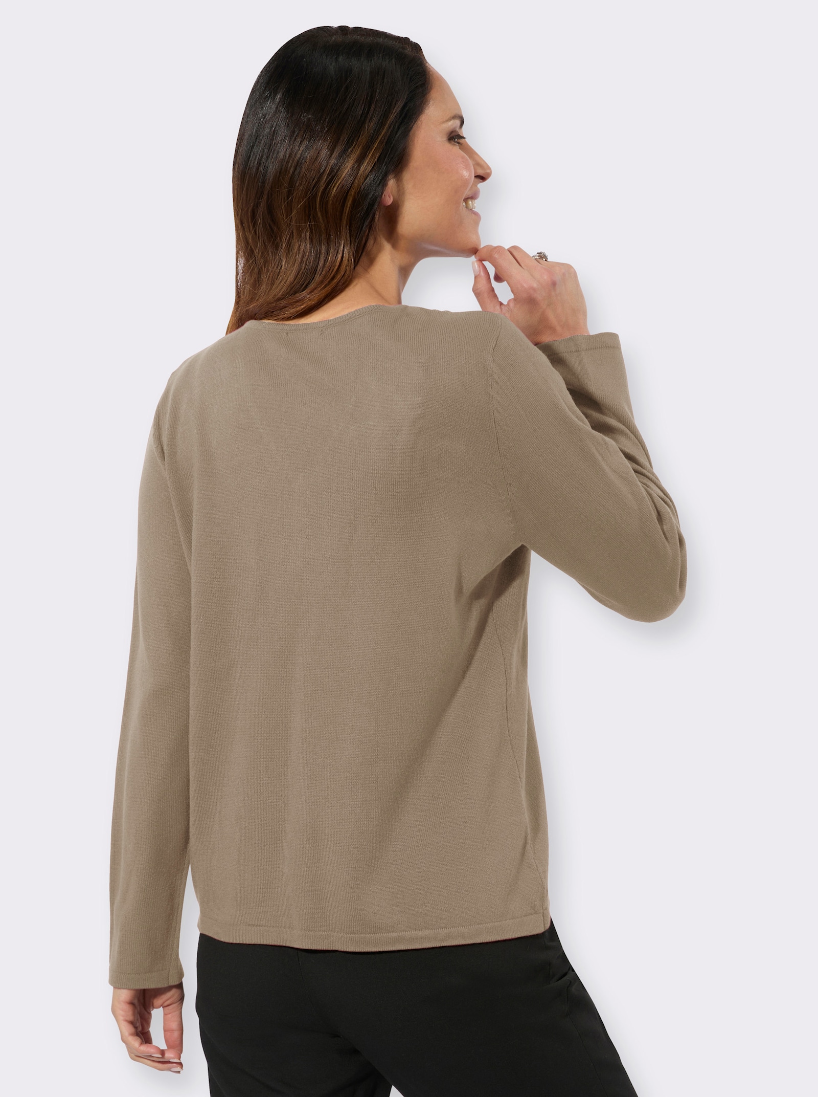 Feinstrickpullover mit Spitzenbesatz - sesam