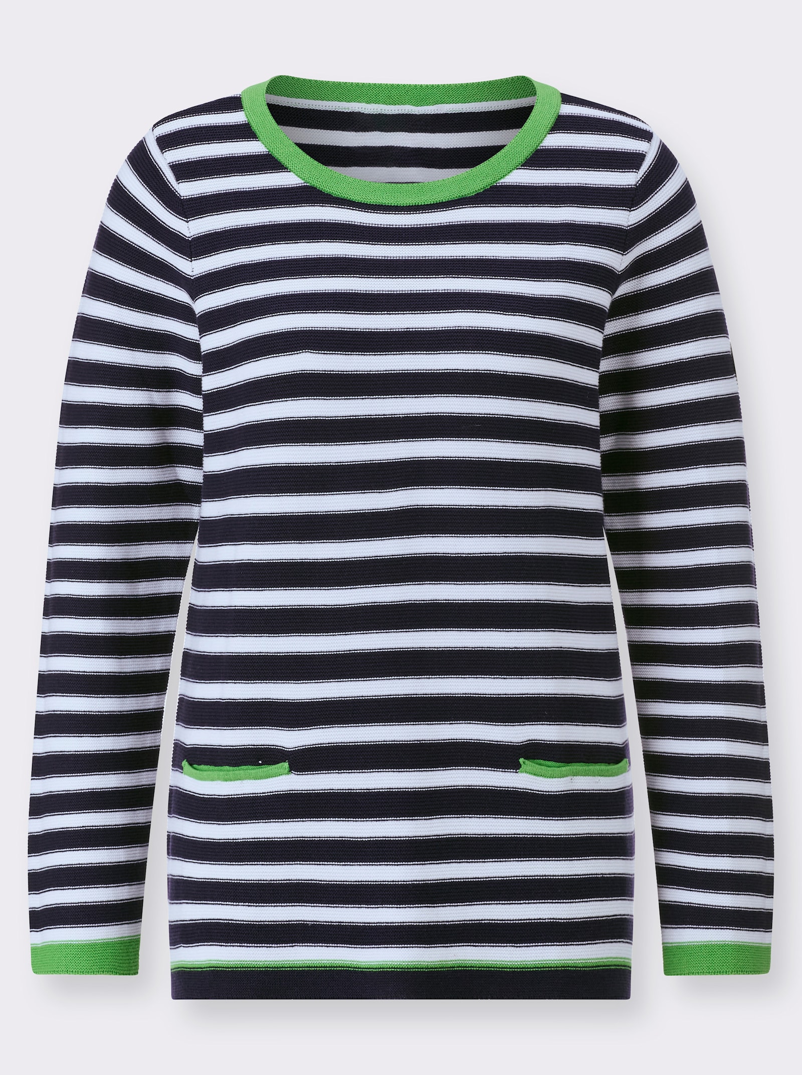 Pulóver s kontrast. detailmi, pruhy - Pruhovanie: námornícka modrá – biela