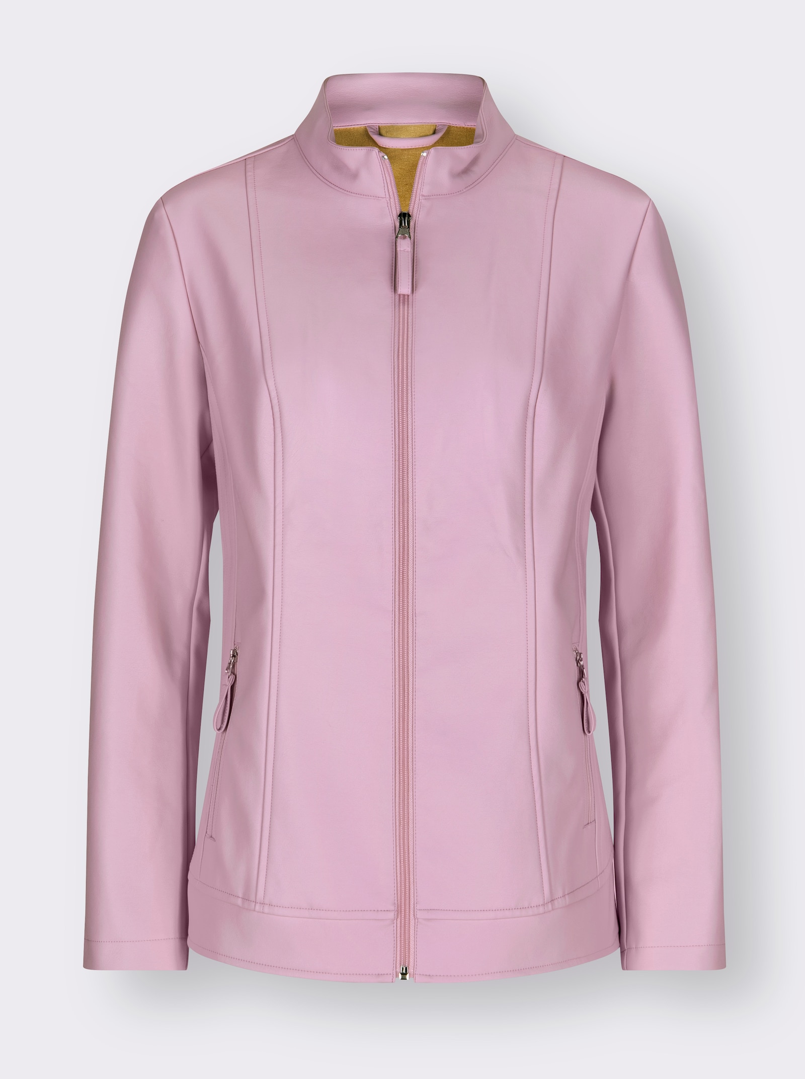 Jacka i skinnimitation med PU-beläggning - ljusrosa