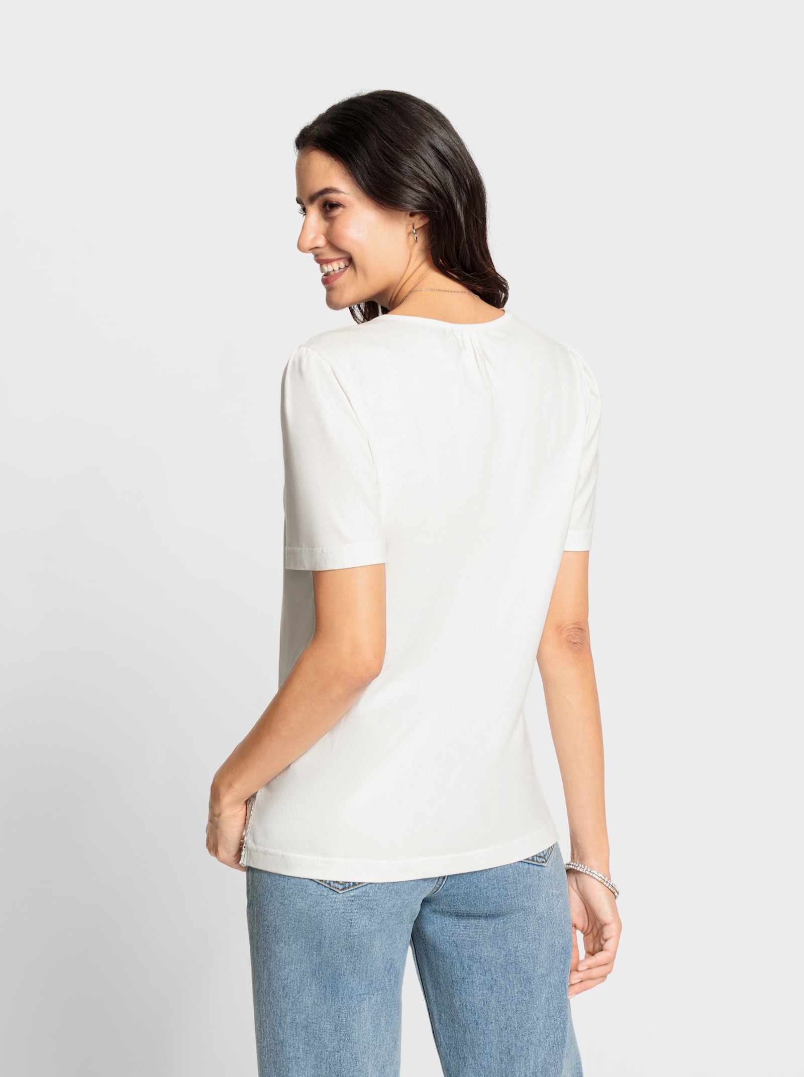 Spitzenshirt mit Lochstickerei - ecru