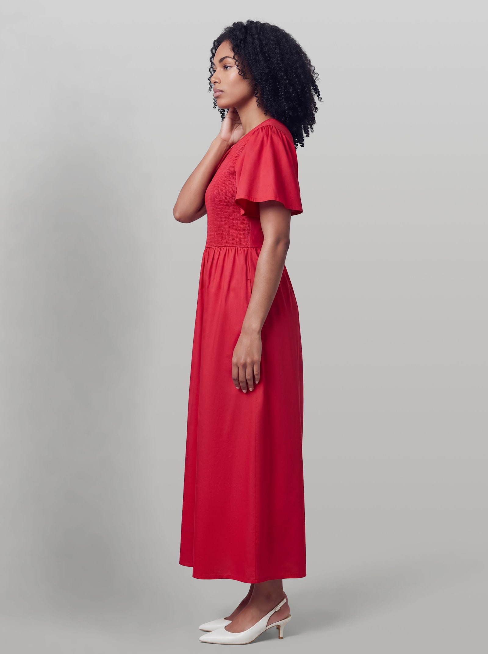 heine Maxikleid mit Smok-Partie - erdbeere