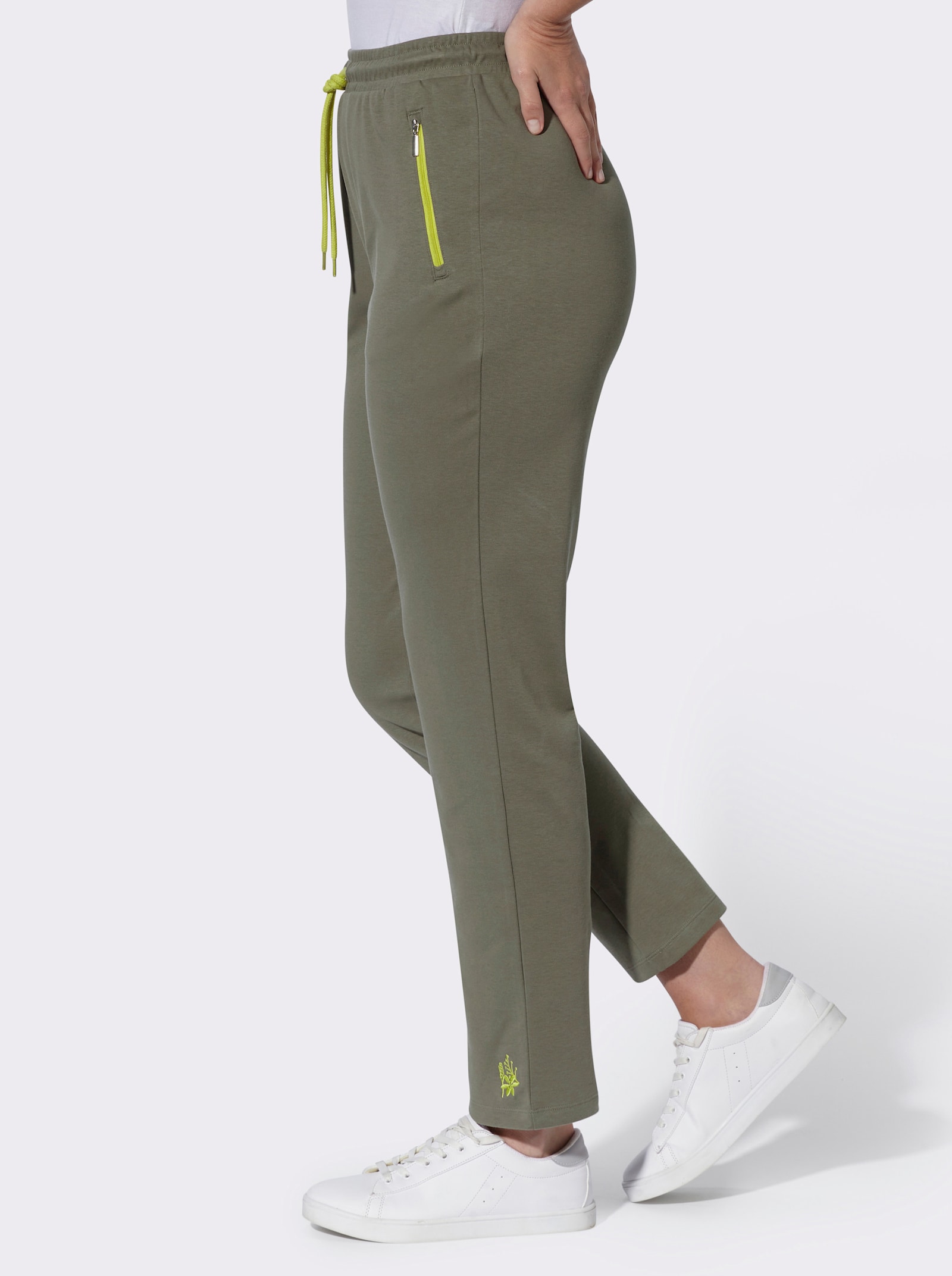 Freizeithose mit Stickerei - khaki