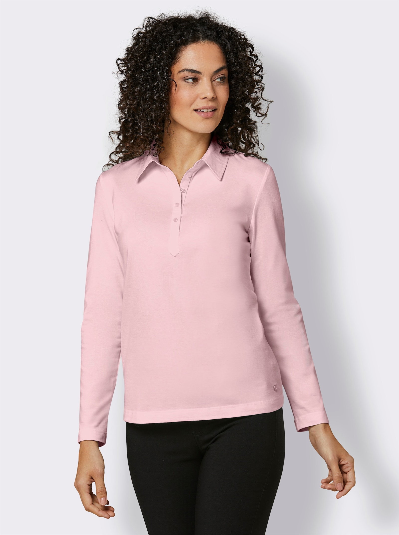 CREATION L PREMIUM Poloshirt mit Knöpfen mit Logo-Prägung - rosé