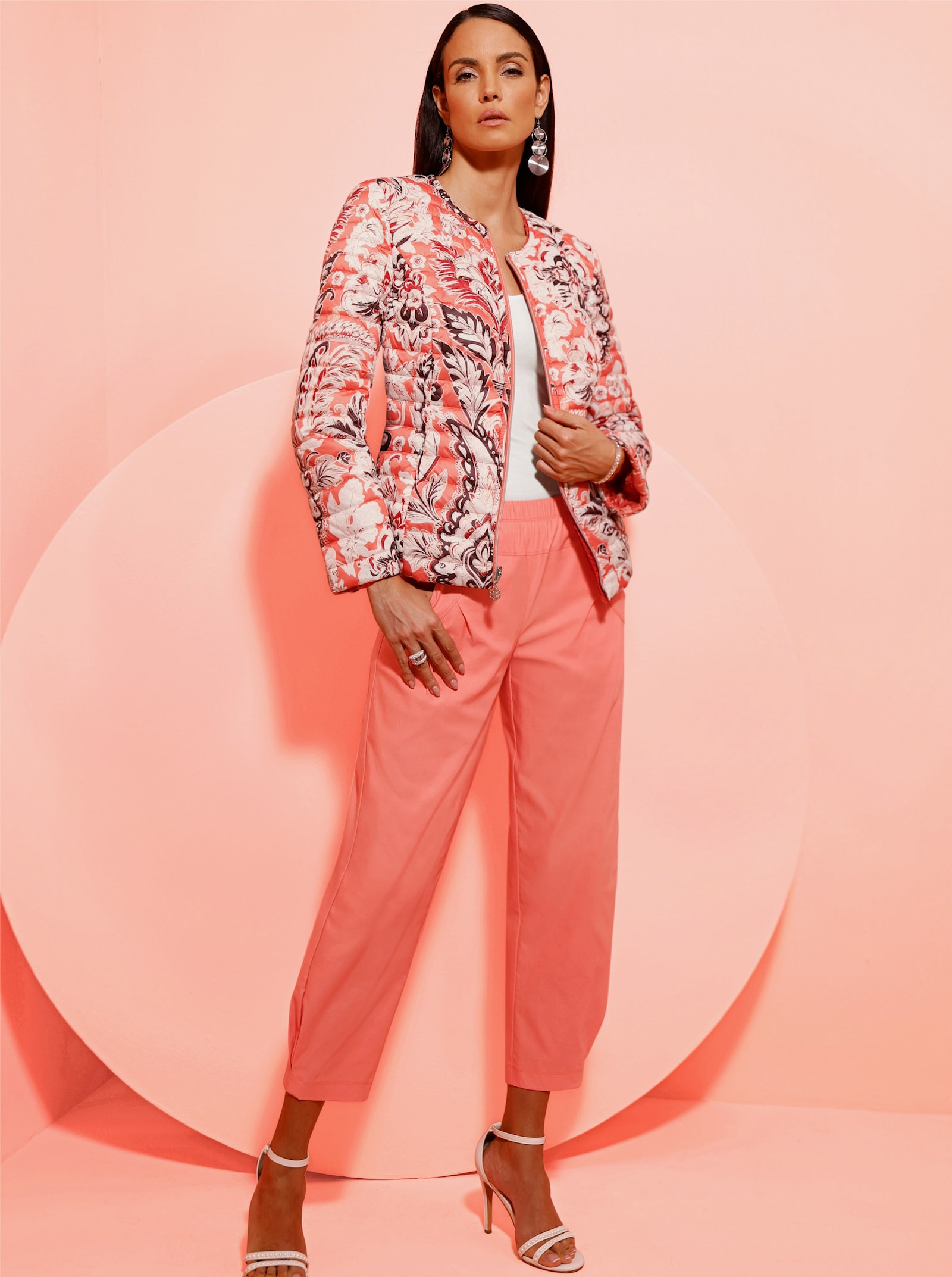 Wendejacke mit Quersteppung - champagner-koralle-bedruckt