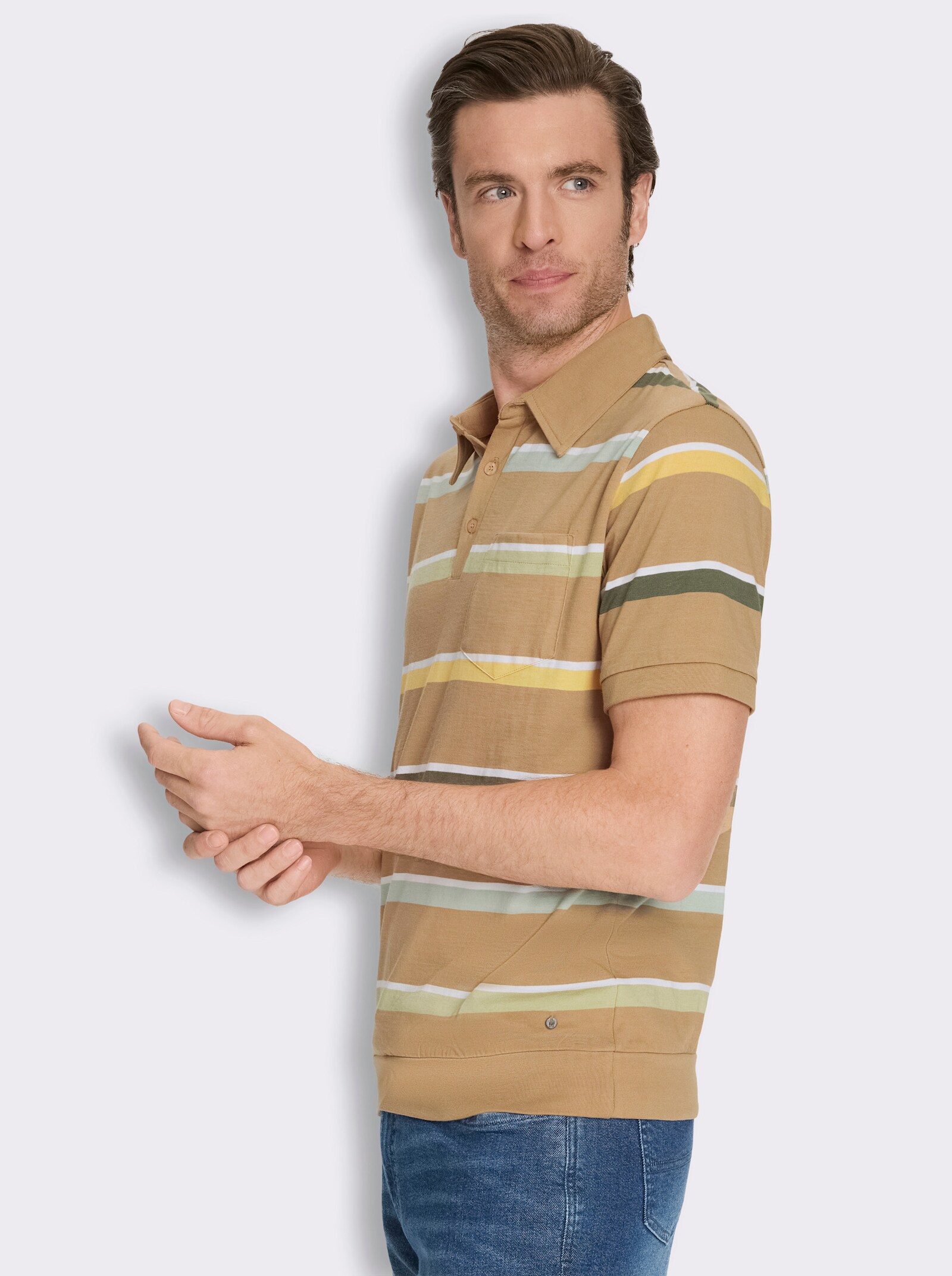 Marco Donati Kurzarmshirt mit garngefärbten Streifen - camel-gestreift