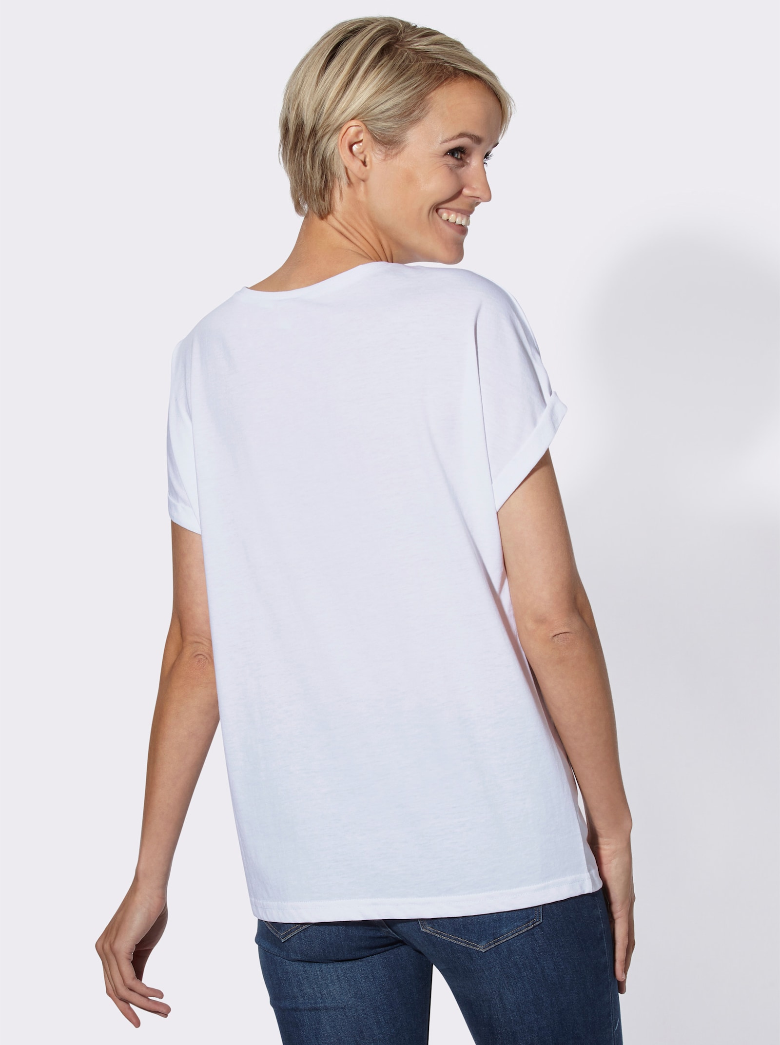 Rundhalsshirt mit Blüten-Dessin - weiß-bedruckt