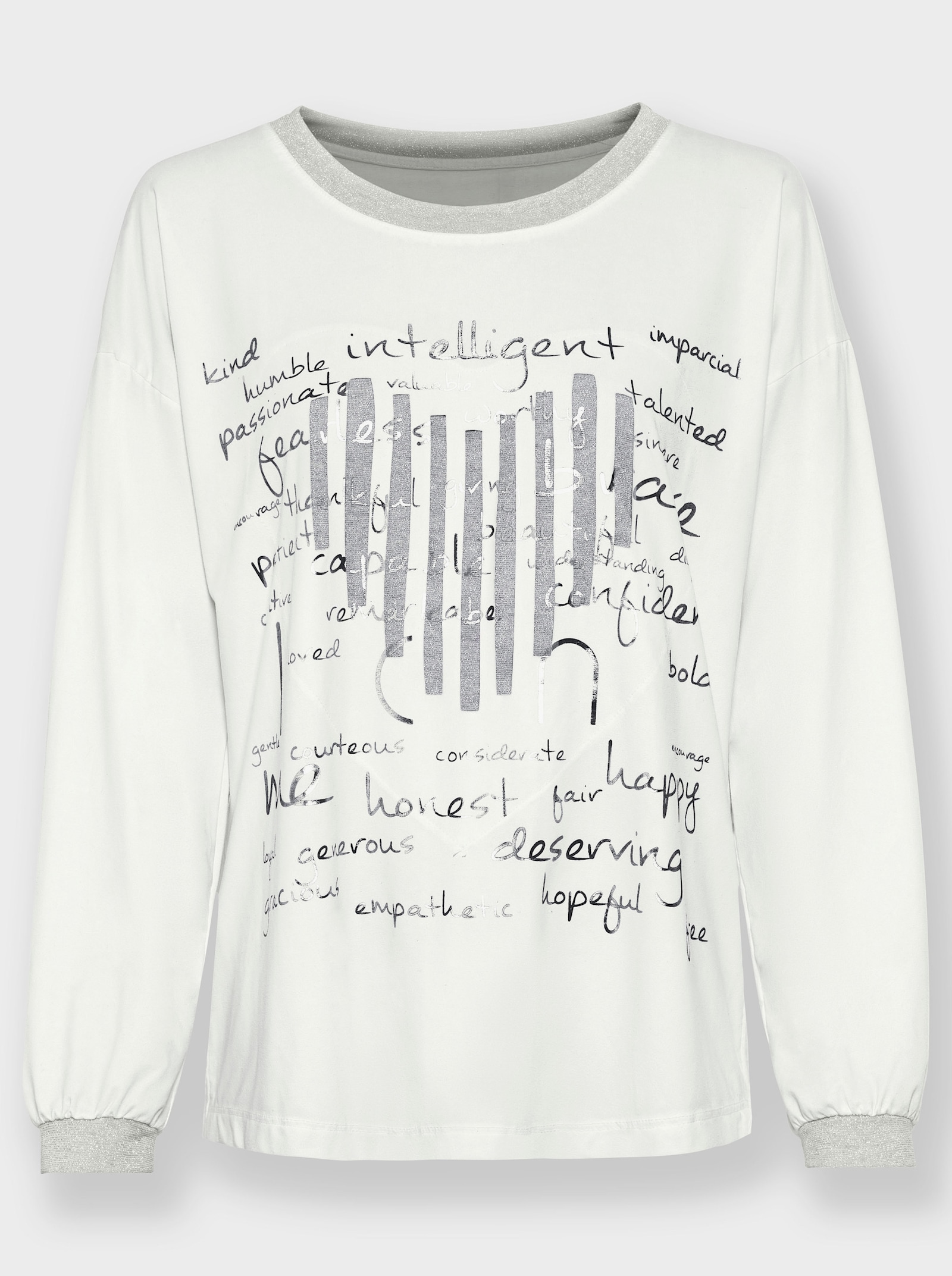 heine T-shirt à manches longues à effet métallisé - écru