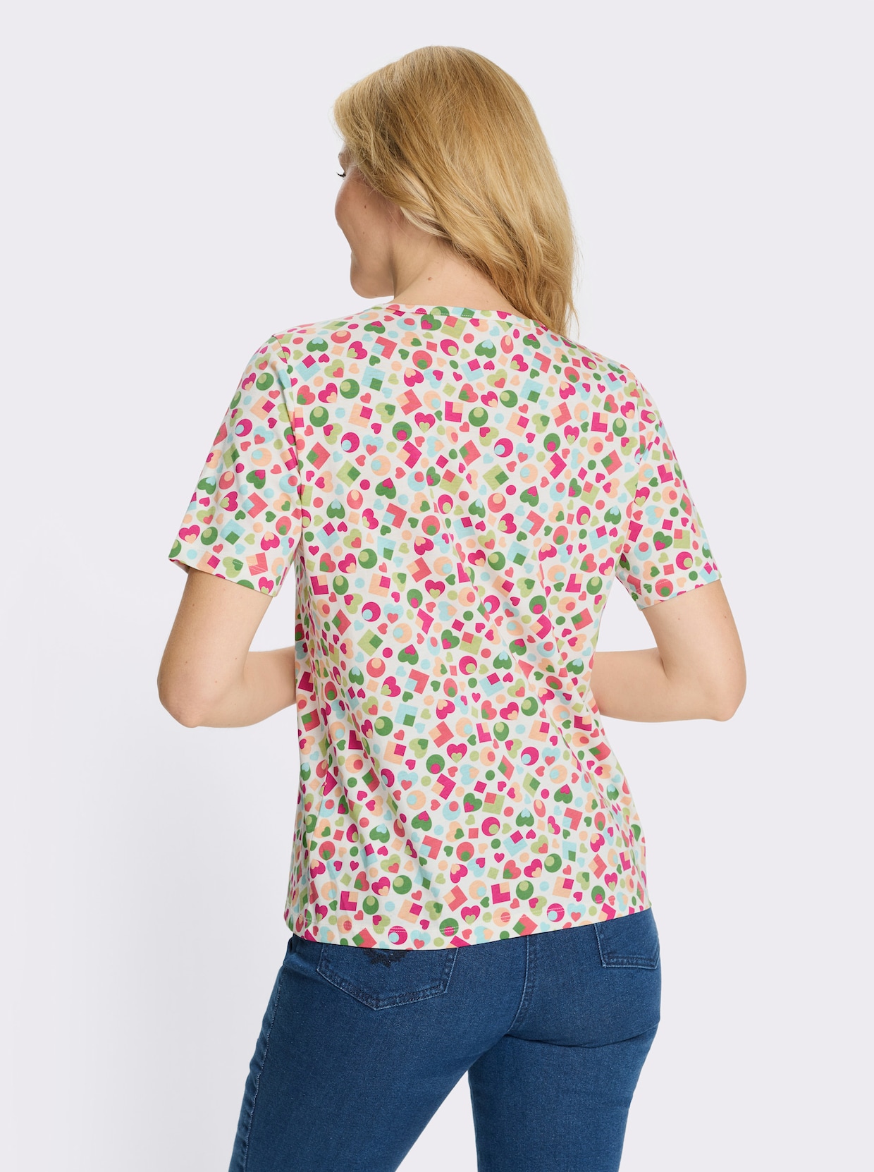 Kurzarmshirt im bunten Allover-Print - ecru-apfel-bedruckt